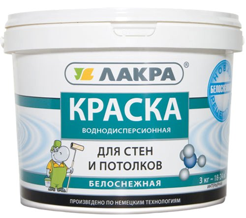 Краска ВД для стен и потолков, 1,3 кг, белоснежн ЛАКРА