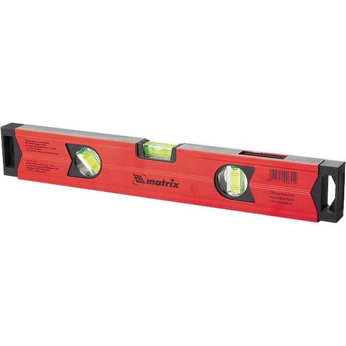 Уровень алюминиевый магнитный, 400 мм, 3 глазка (1 зерк), усиленный // Matrix