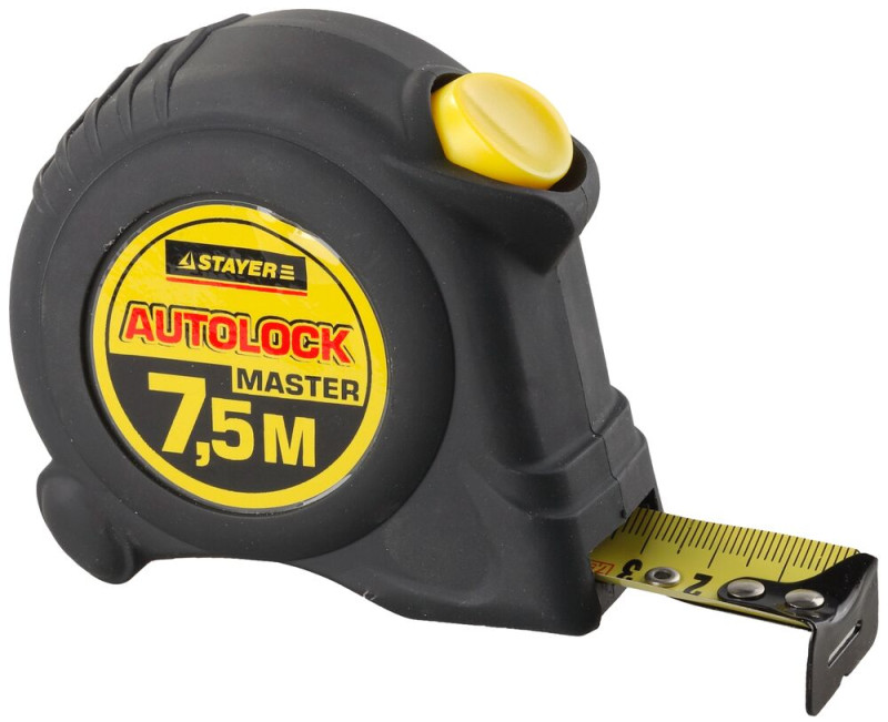 Рулетка STAYER "AUTOLOCK", 7,5х25мм, обрезиненый корпус