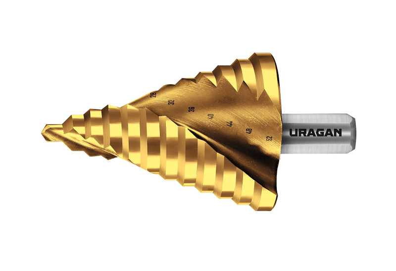 Сверло ступенчатое, d 6-52мм URAGAN, по сталям, HSS