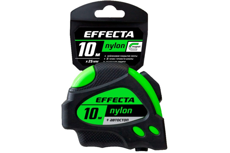 Рулетка EFFECTA, 10мх25мм с нейлоновым покрытием