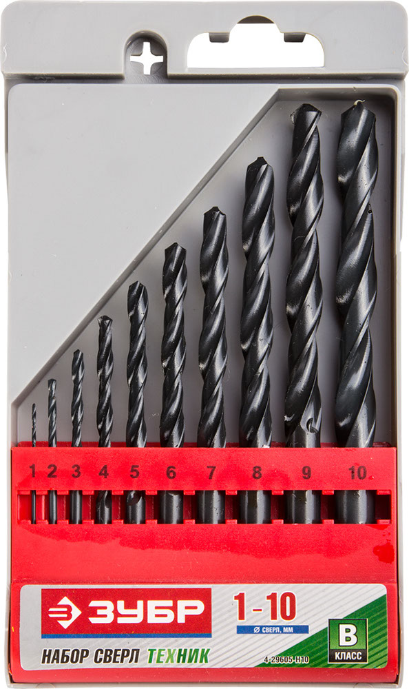 Набор ЗУБР Свёрла "МЕТ-ВП" по металлу, быстрорежущая сталь, 1-10мм, 10шт