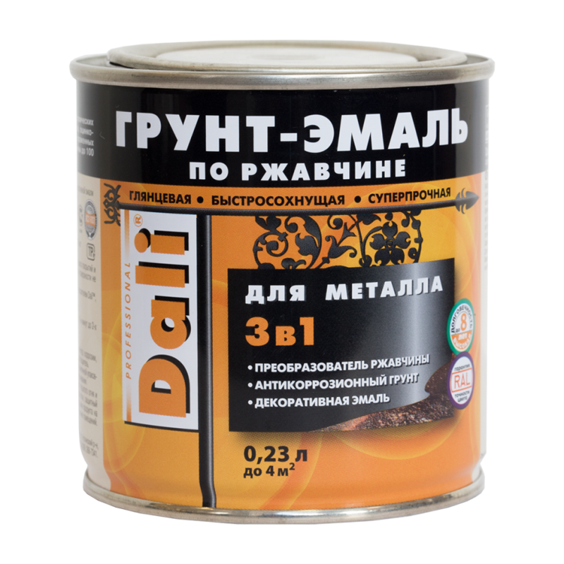 Грунт-эмаль по ржавчине ДАЛИ 0,75л "3 в 1" черная ГЛАДКАЯ