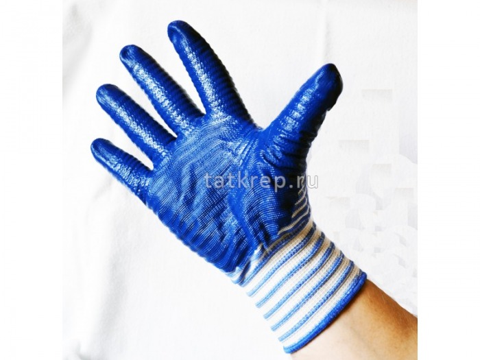 Перчатки нейлоновые тонкие с нитриловым покрытием (синие)